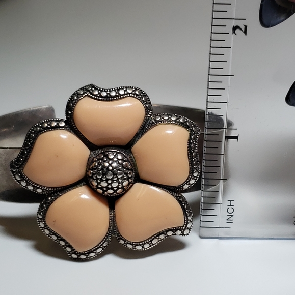 Peach Enamel Bracelet NK Sterling Silver Flower - Picture 2 of 8